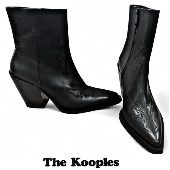 The Kooples Shoes - NIB THE KOOPLES EU 37 US 7 Black Western Leather Pointed Toe Heel Ankle Boots